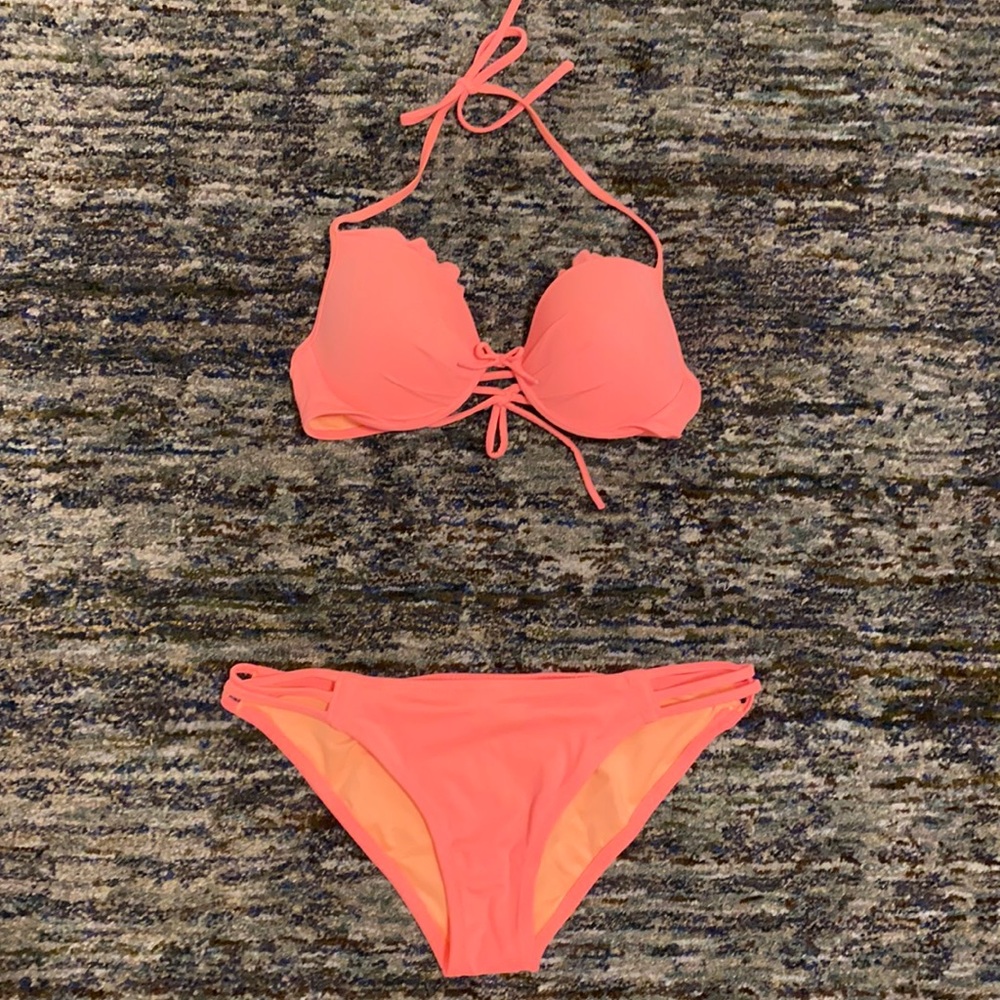 Victoria Secret Coral Bikini Top and Bottom